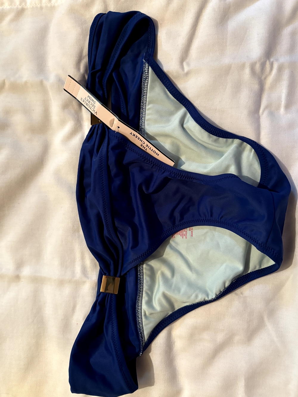 Solid Navy Blue Women's Bikini Bottom with Gold Accent